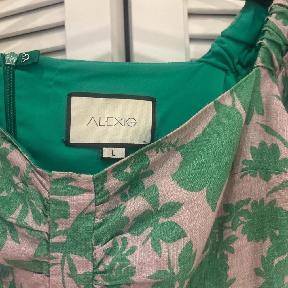 Alexis Pilou Green Floral Linen Mini Dress Size L - Picture 8 of 11